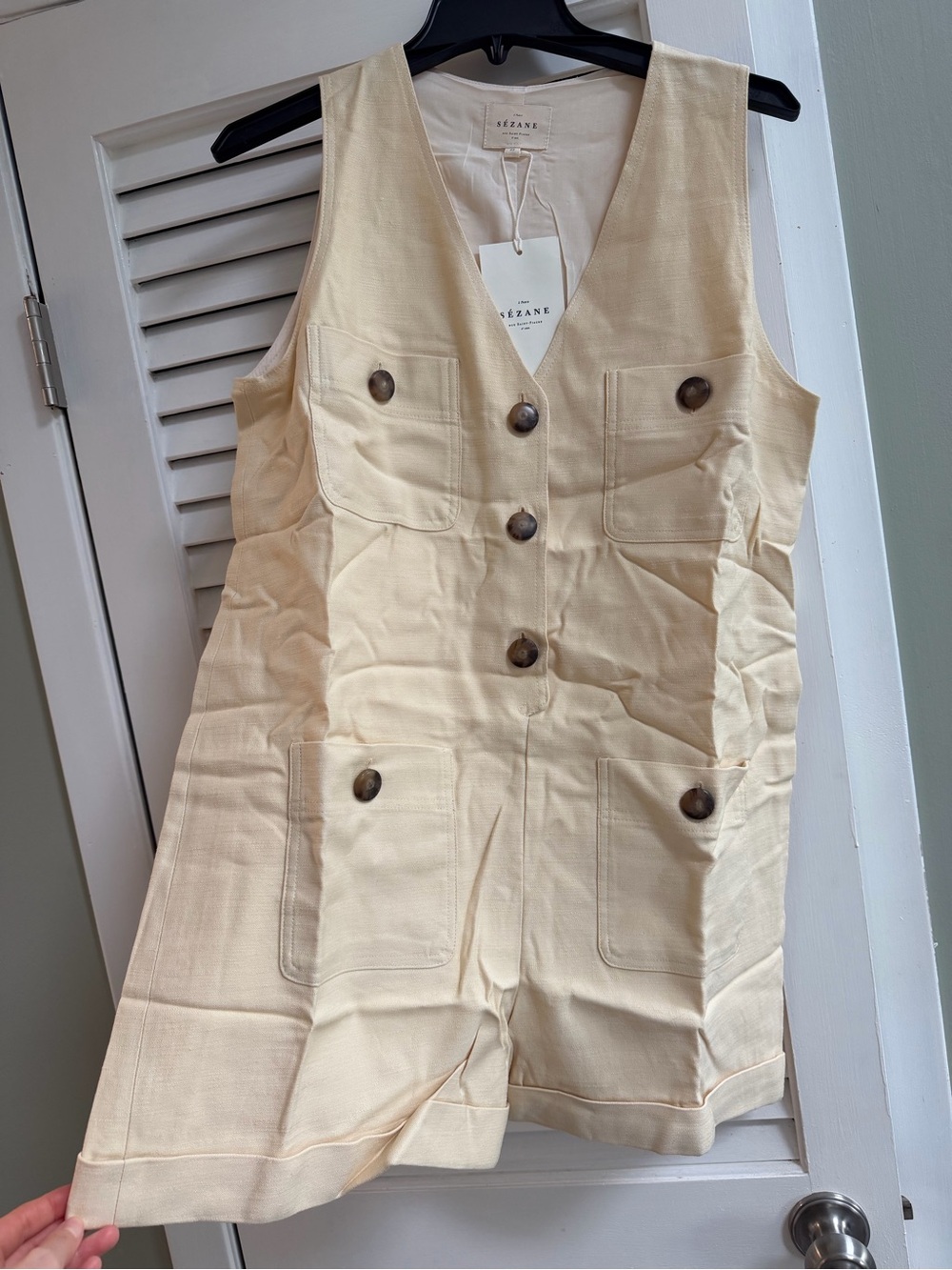 Sezane Cream Button-Front Utility Romper